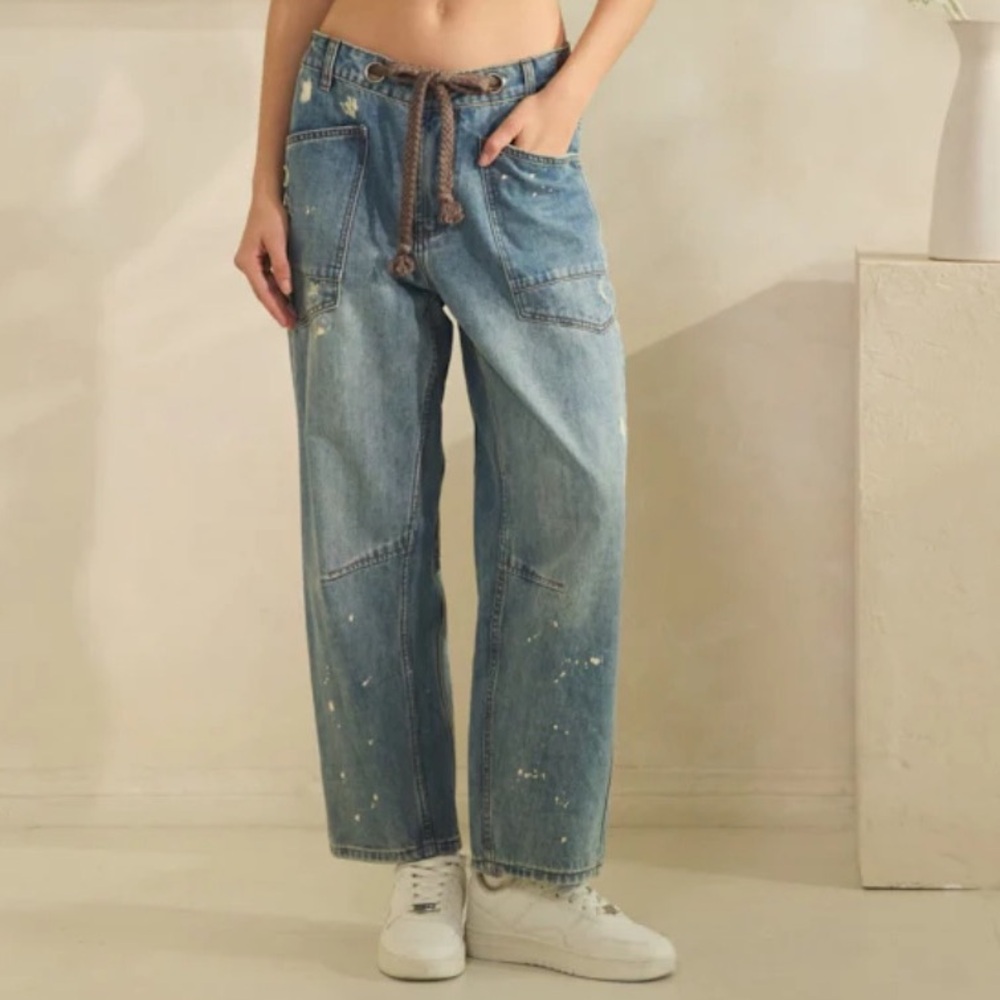Oli & Hali Light Blue Distressed Denim Utility Pants